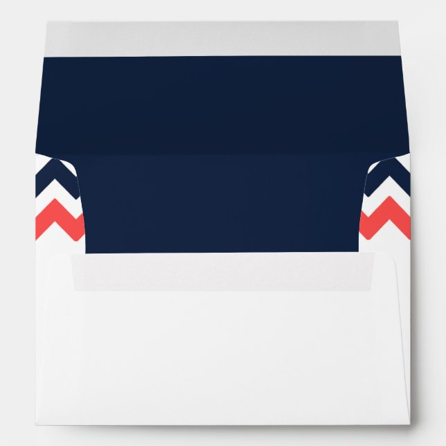 Enveloppe Collection Mariage moderne Chevron Marine & Coral (Dos (Bas))