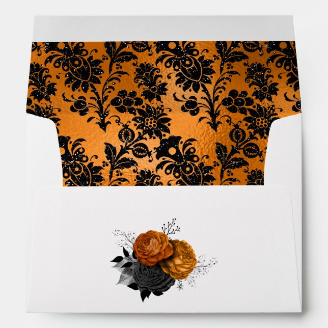 Enveloppe Conception de mariage gothique élégant orange et n (Dos (Bas))