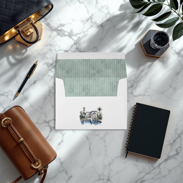 Enveloppe Conception de villa européenne élégante Mariage à  (Elegant European Villa Design Old Money Wedding Envelope)