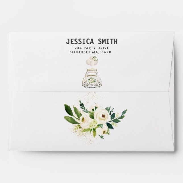 Enveloppe Conduire par Fête des mariées White Floral (Dos (Haut rabat))