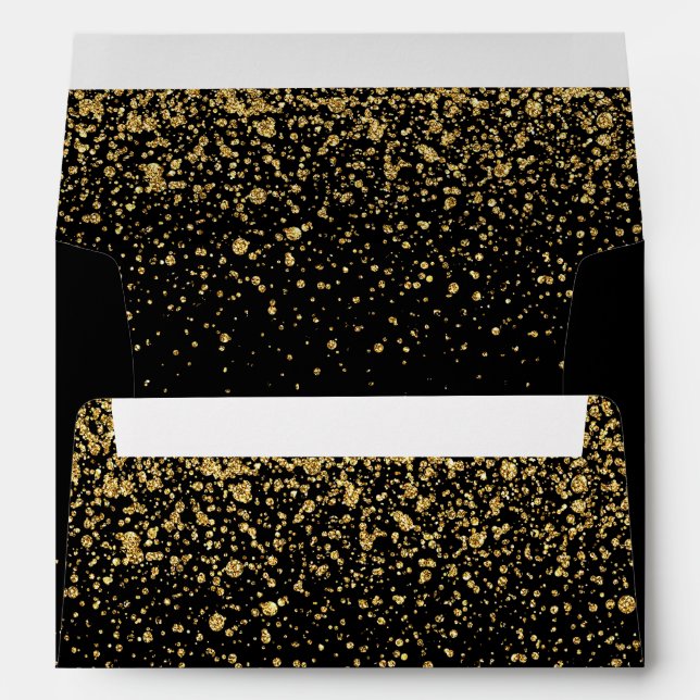 Enveloppe Confetti d'or classique sur noir (Dos (Bas))