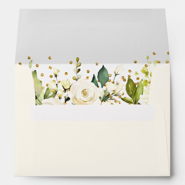 Enveloppe Confetti en or rose floral (Dos (Bas))
