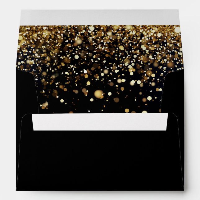 Enveloppe Confettis Pailletés Or Black Glam Fête Moderne (Dos (Bas))