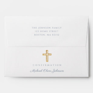 Enveloppe Confirmation de la croix religieuse bleu foncé