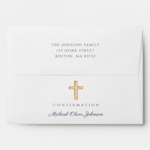 Enveloppe Confirmation de la Croix Religieuse Bleue Marine