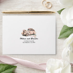 Enveloppe Coquette Floral Blush Pink Retro Mariage voiture