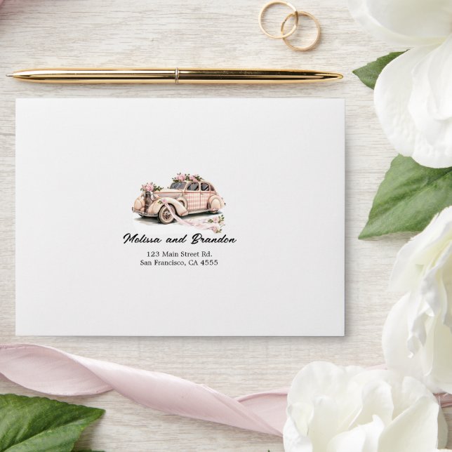 Enveloppe Coquette Floral Blush Pink Retro Mariage voiture (Wedding)