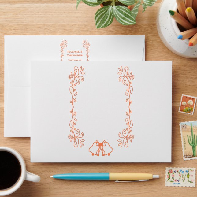 Enveloppe Coral Bells Scrollwork Design Mariage (Desk)