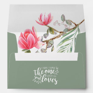 Enveloppe Coral Magnolia Floral Retour Adresse Mariage vert