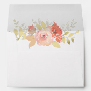 Enveloppe Coral rose Rose et or Feuille Mariage