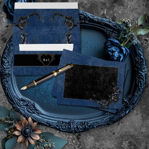 Enveloppe Corbeau noir gothique et Rose noir Mariage bleu