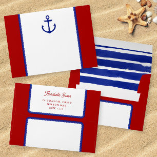 Enveloppe Cordon d'aquarelle rouge bleu Mariage en bord de m