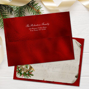 Enveloppe Corne française de Noël musique feuille vintage ro