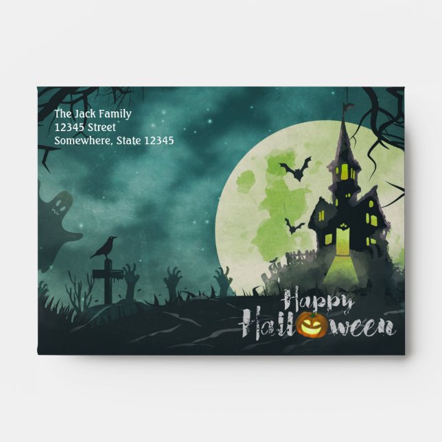 Enveloppe Costume Maison Hantée éffrayante nuit Ciel Hallowe (Devant)