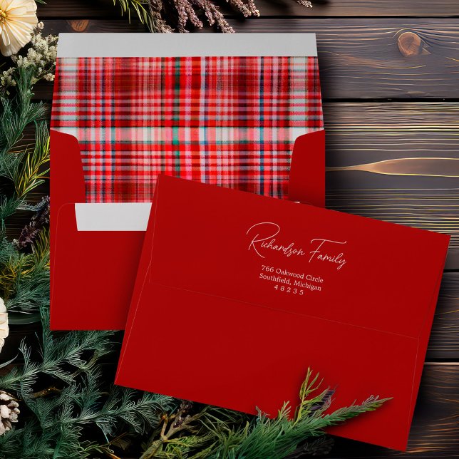 Enveloppe Cosy Rouge et blanc Plaid Flannel Adresse Motif (Cozy Red and White Plaid Flannel Pattern Address Envelope)