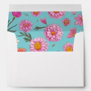 Enveloppe Cottage noyau floral blanc marguerites fleurs rose
