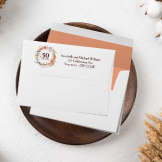 Enveloppe COULEUR CHAUDE Floral Garland 50E ANNIVERSAIRE