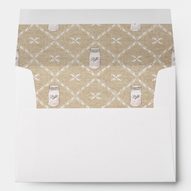 Enveloppe Country Burlap, Lace et Mason Jar Mariage Envelopp (Dos (Bas))