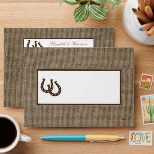Enveloppe Country Rustic Horseshoe Sur Burlap Mariage