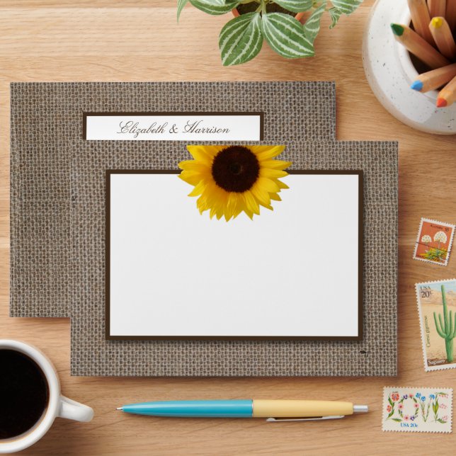 Enveloppe Country Rustic Tournesol & Mariage Burlap (Desk)