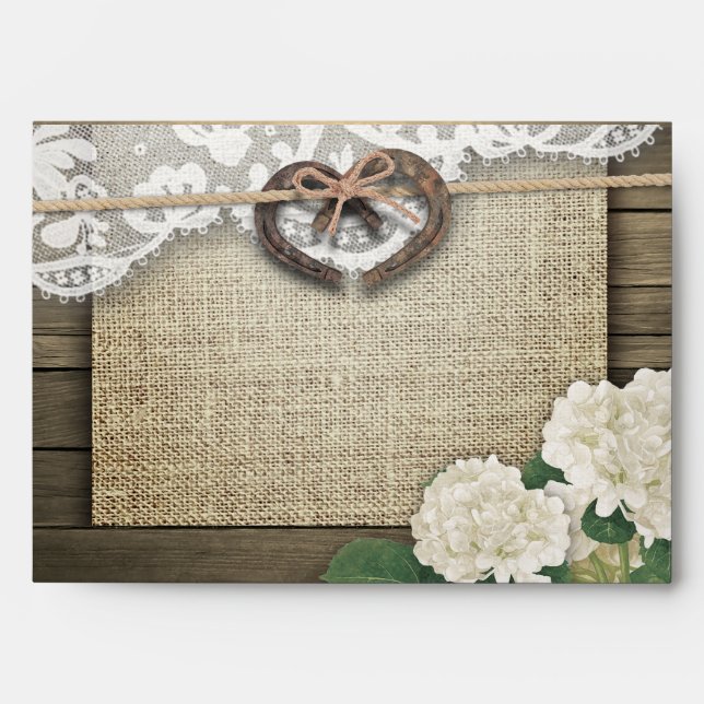 Enveloppe Couple Horseshoe Dentelle Coeur Hydrangea Mariage  (Devant)
