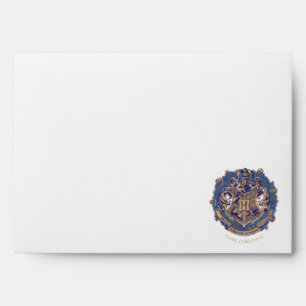Enveloppe Couronne de Noël au blason de Poudlard™ Bleue