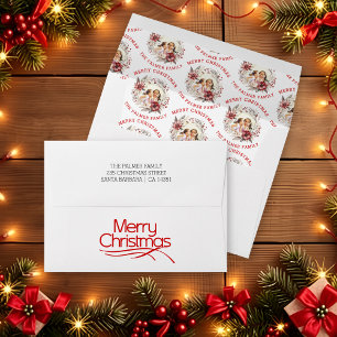 Enveloppe Couronne de Noël avec fleurs rouges et photo