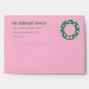 Enveloppe Couronne de Noël vintage rose verte faite à la mai