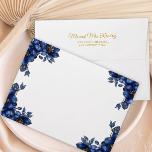 Enveloppe Couronne florale de Quinceañera bleu royal doré