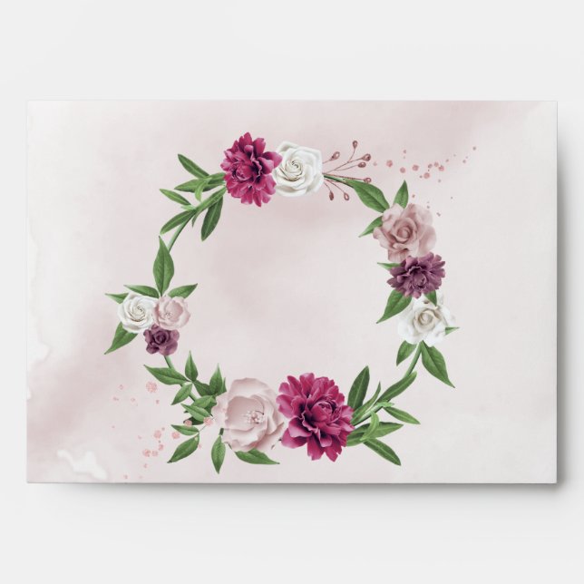 Enveloppe couronne florale mauve rose (Devant)