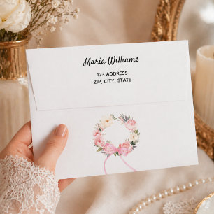 Enveloppe Couronne florale rose adresse de retour