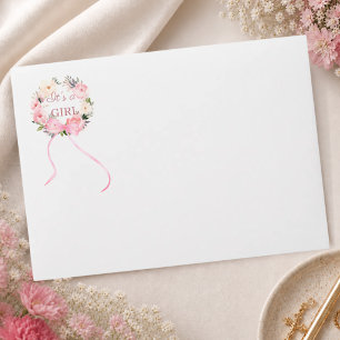 Enveloppe Couronne florale rose fille Baby Shower adresse de
