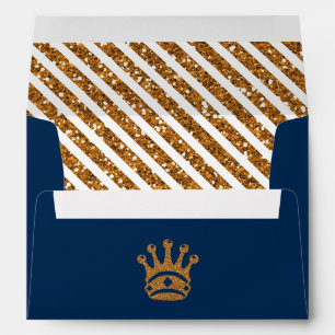 Enveloppe Couronne Royale Bleu Marine Faux Paillettes Dorées