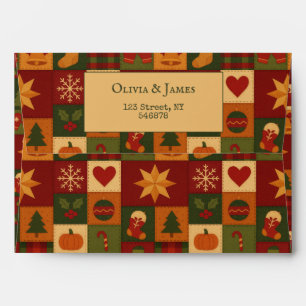 Enveloppe Courtepoint Patchwork Rouge Vert Maison de Ferme R