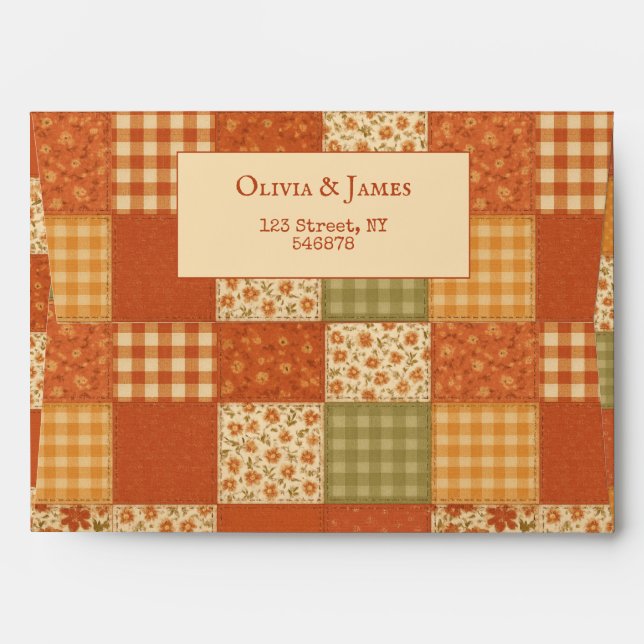 Enveloppe Couverture en terre cuite patchwork Fleurs rustiqu (Dos (Haut rabat))