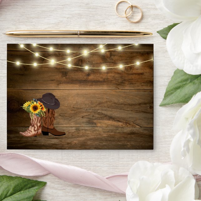 Enveloppe Cowboy Boots Sunflower Country Western Mariage (Wedding)
