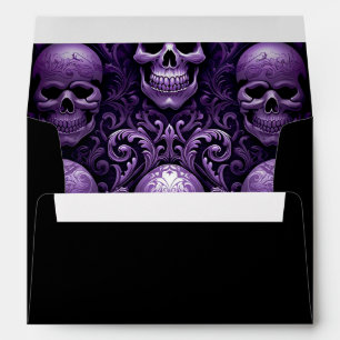 Enveloppe Crâne gothique d'Halloween violet noir