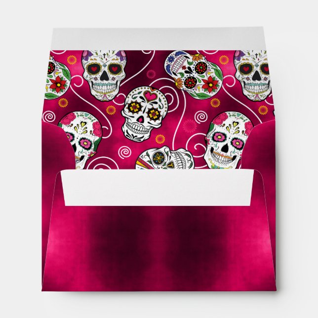 Enveloppe Crânes à sucre et tourbillons Rose Red ID725 (Dos (Bas))