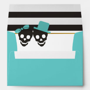 Enveloppe Crânes et rayures bleu aqua Halloween mariage
