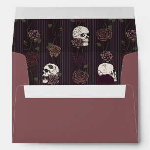 Enveloppe Crânes et Roses Mauve Foncé Adresse de Retour