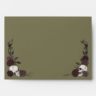 Enveloppe Crânes et roses vert olive foncé