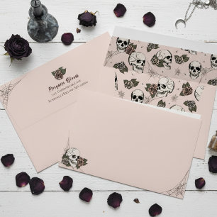 Enveloppe Crânes Floraux Gothiques Rose Élégant