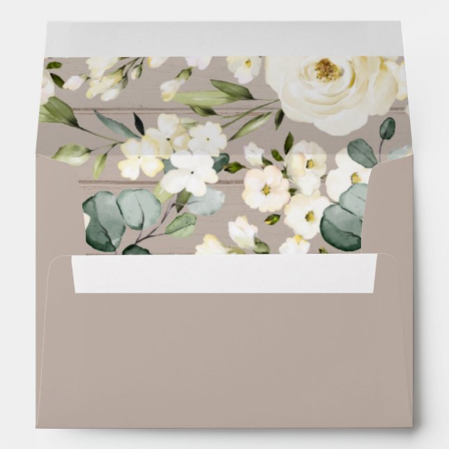 Enveloppe Crème Blanc Floral Faire-part de mariage Rustique  (Dos (Bas))