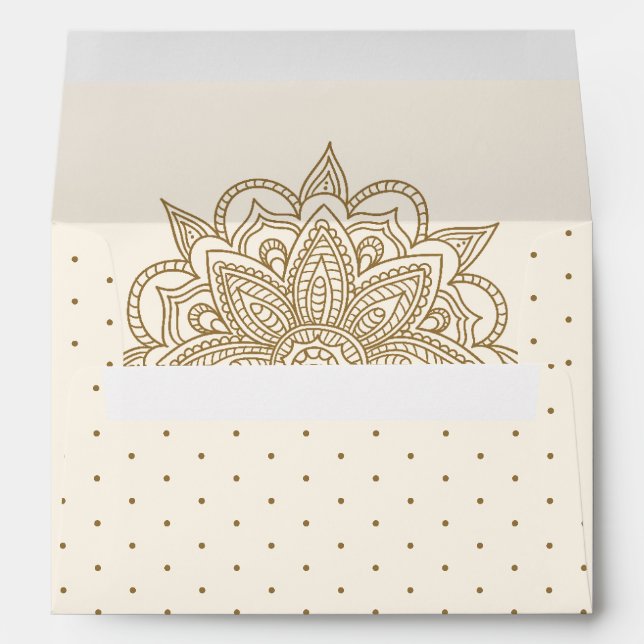 Enveloppe Creme et or Henna Mehndi Mariage (Dos (Bas))