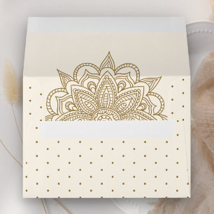 Enveloppe Crème et Or Mariage Henna Mehndi