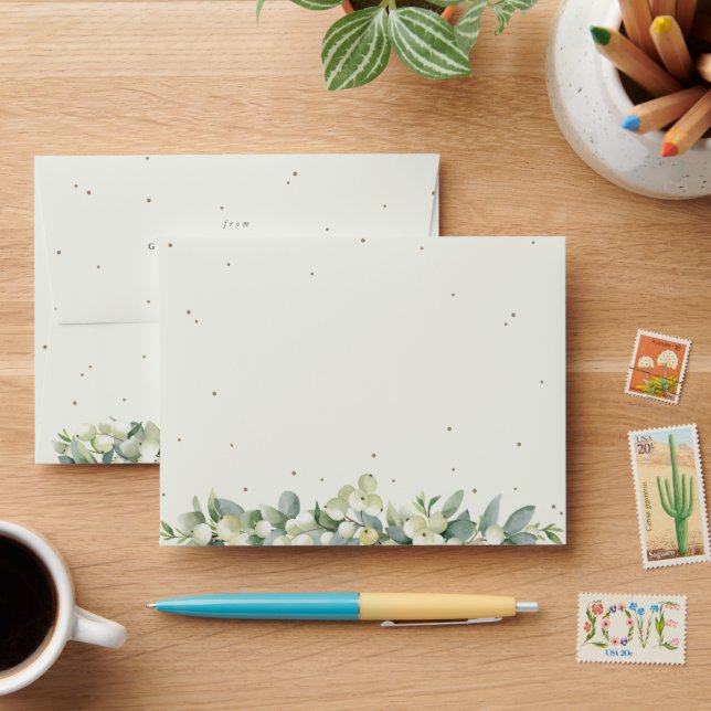 Enveloppe Crème et Snowberry Brown + Eucalyptus Mariage A2 (Desk)