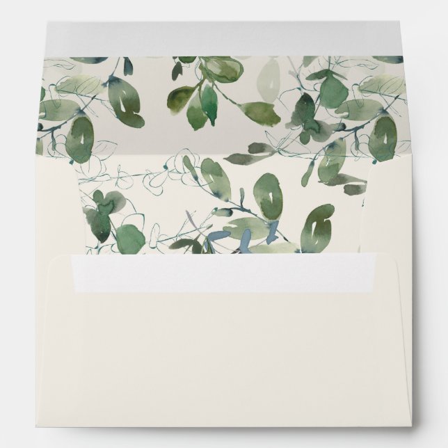 Enveloppe Crème Feuille d'Eucalyptus Vert Sage (Dos (Bas))