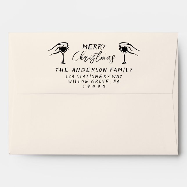 Enveloppe Crème noire rétro Vin tiré à la main Joyeux Noël (Dos (Haut rabat))