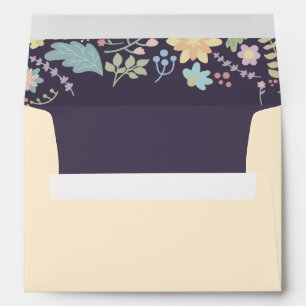 Enveloppe Creme rose Aqua violet Mariage Floral moderne