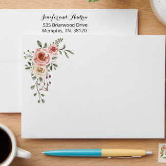 Enveloppe Crème rose Vintage Mariage Rose